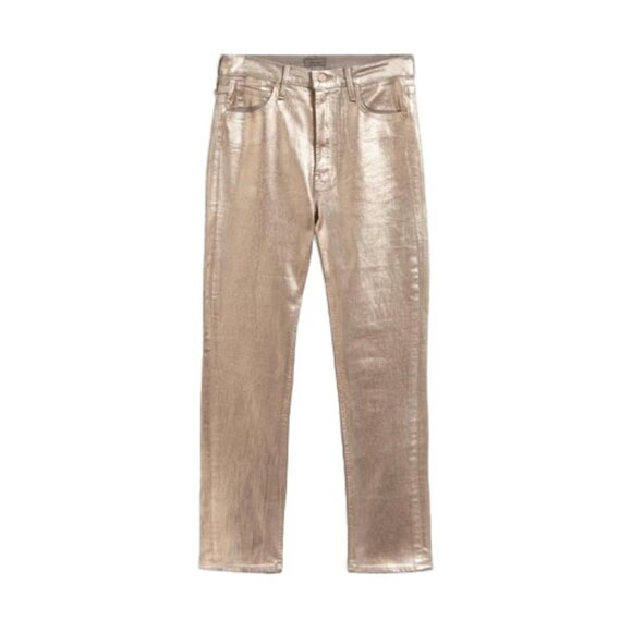 MOTHER The Hustler Jeans 31 Driftwood Gold High Rise Straight Leg NWT Clean Hem - Picture 1 of 12